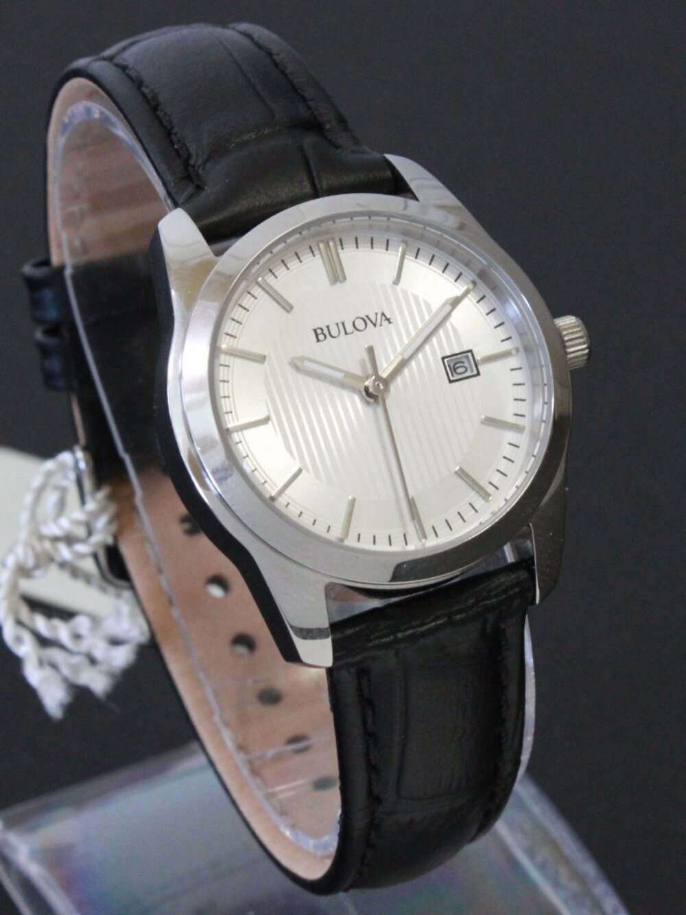 Bulova Ladies Classic Dress Watch Stainless, Silver Textured Dial, Black Strap - Picture 2 of 13